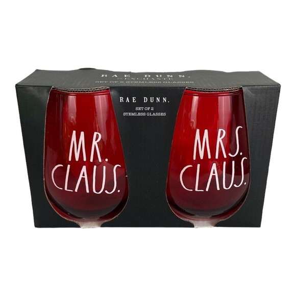 Rae Dunn Holiday Rae Dunn Mr Claus Mrs Claus Red Wine Stemless
